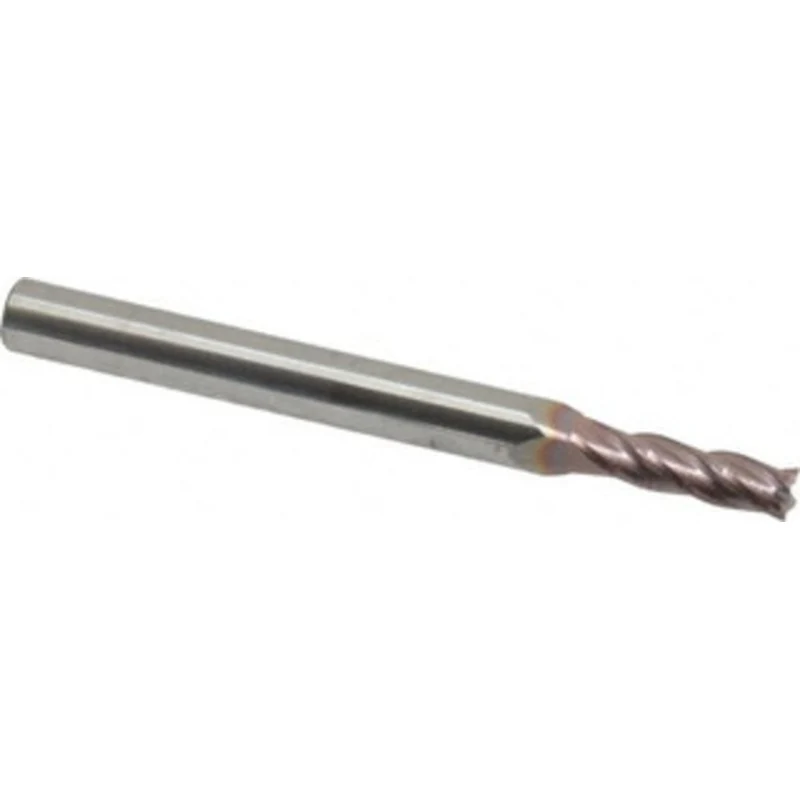 KYOCERA SGS 9/64, 1/2 LOC, 3/16 Shank Diam, 2 OAL, 4 Flute, Solid Carbide Square End Mill Single End, TiCN Finish, Sp...